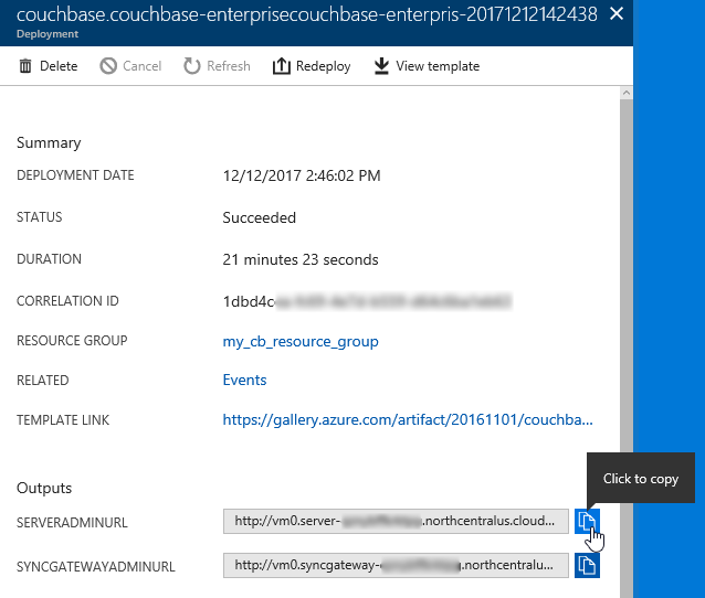 Azure deployment info