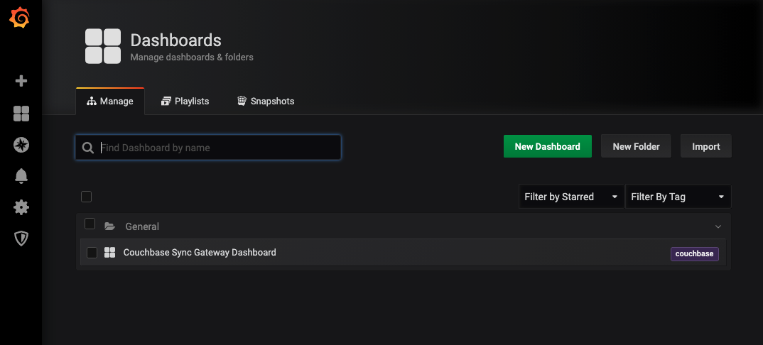 Grafana Dashboard Page Showing Sync Gateway Dashboard
