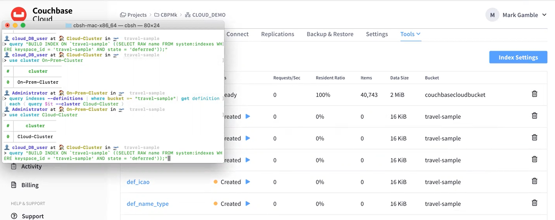 Couchbase Shell Migrating Indexes