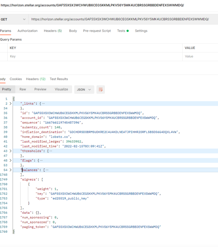  Sample of the Stellar accounts JSON document