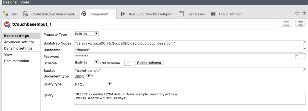 tcouchbaseinput component in Talend