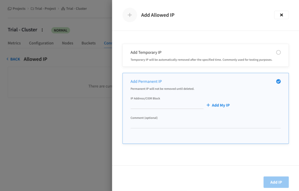 Add allowed IP for Couchbase cloud capella