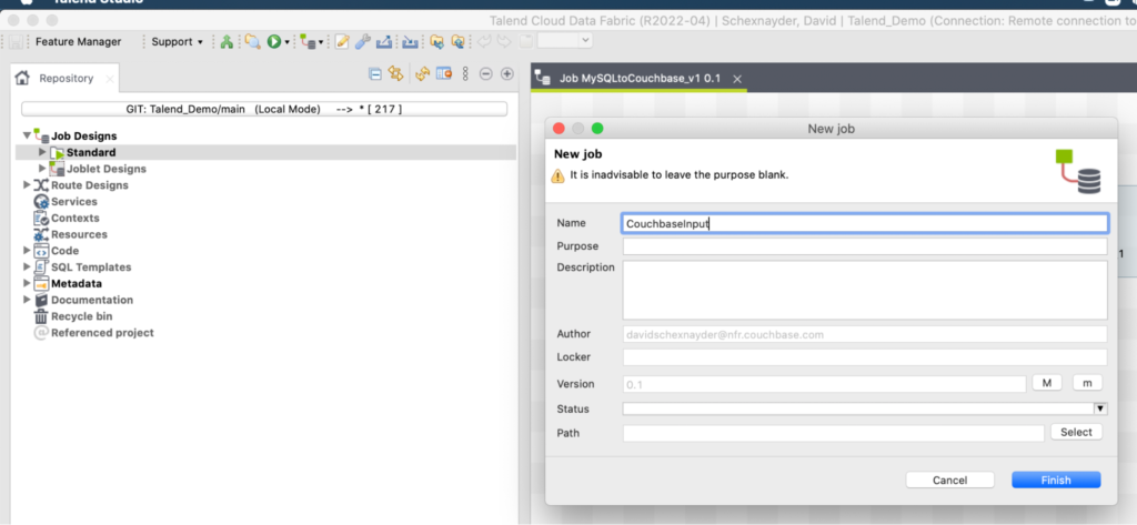 Couchbase input job in Talend
