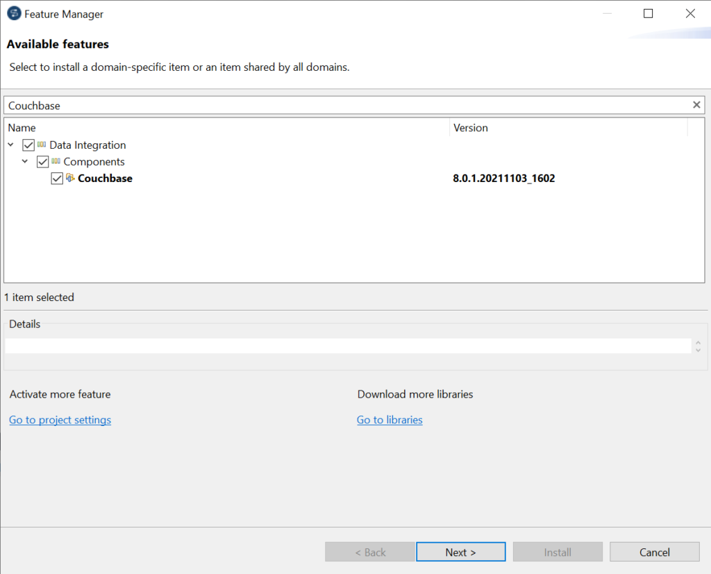 Talend feature manager with Couchbase