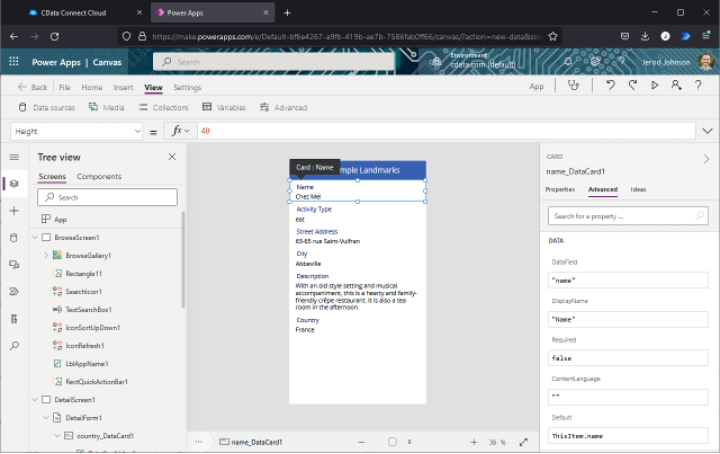 Updating fields in Power Apps for CData & Couchbase